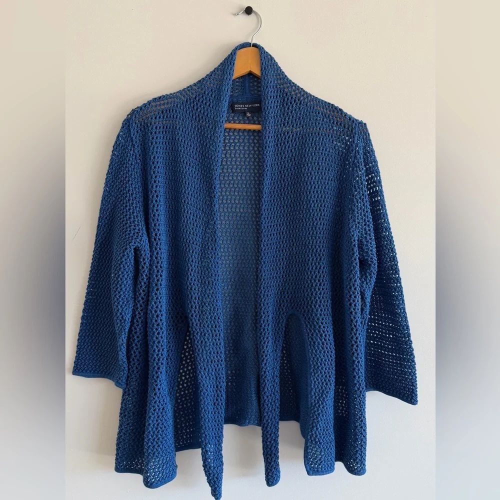 JonesNewYork Signature XL Open Cardigan Crochet Boho Coastal Preppy Layering